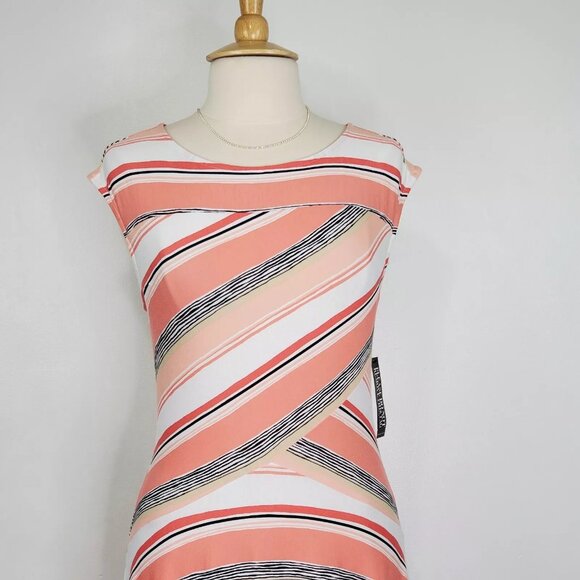 New York & Company Striped Stretchy Slight Cap Sleeve Pullover Dress NWT Size M - Picture 3 of 11